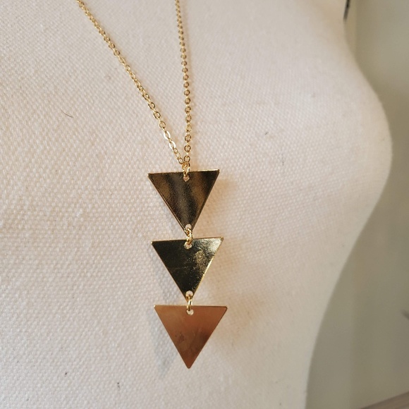 Gold Three Triangle Long Necklace {NEW!} - Picture 1 of 5